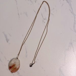 Handmade glass natural stone gold tone long pendant necklace used